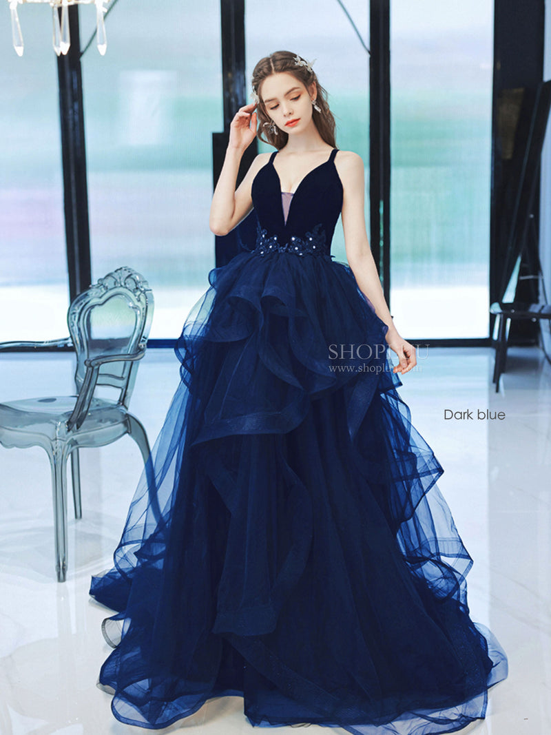 black and blue prom dress